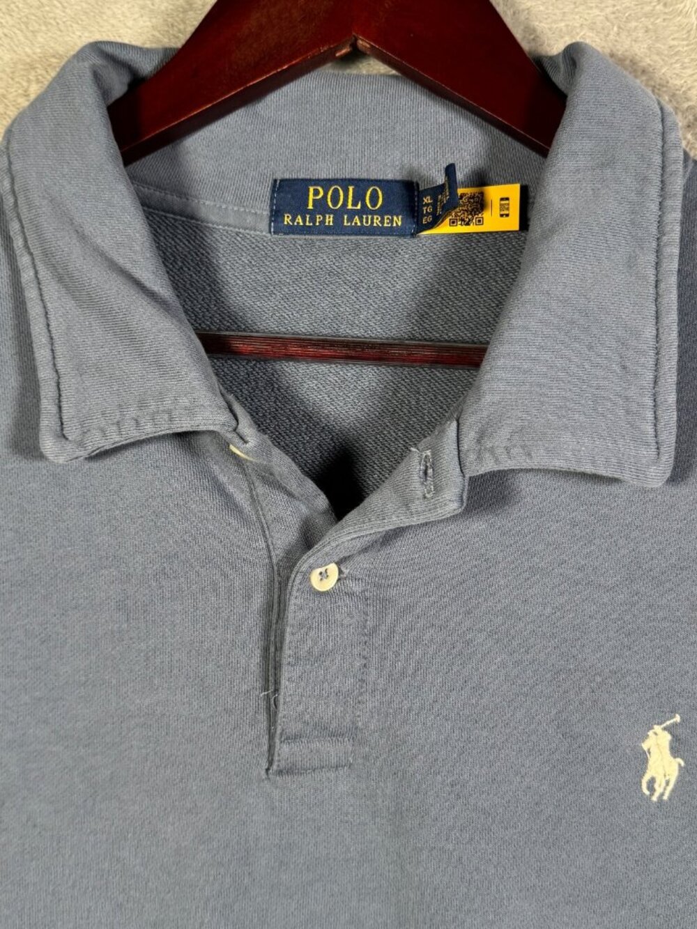 Polo Ralph Lauren Shirt Mens XL Blue French Terry Short Sleeve Sweatshirt Heavy